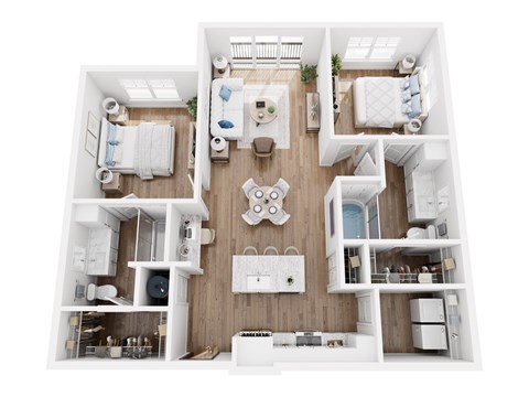 Floor plan for 2 beds, 2 baths, 1133 sqft